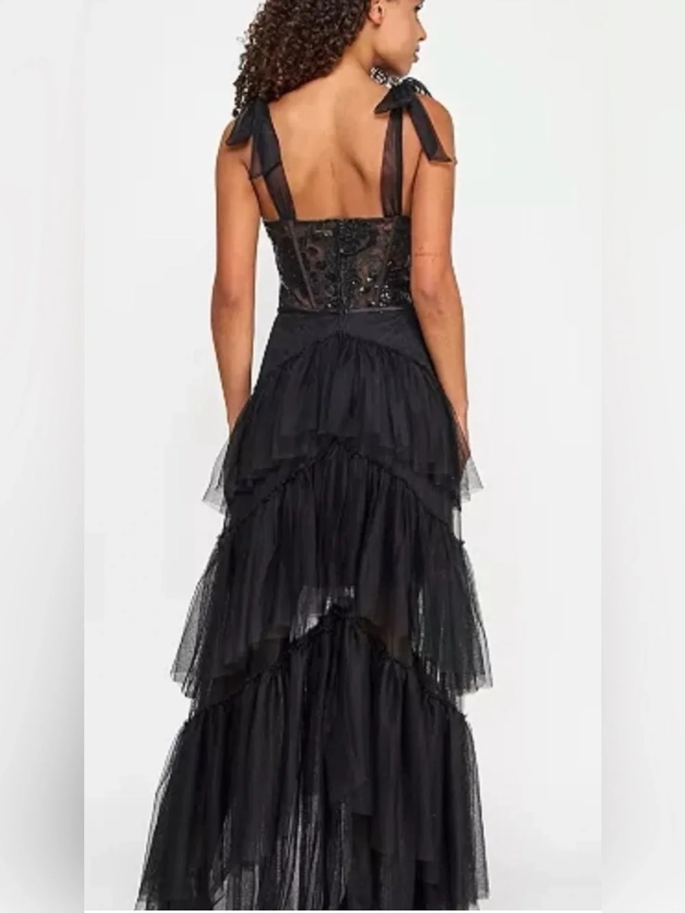 NEW City Studio Lace Tulle Maxi Dress 1/2 Corset Gown Black Goth Tiered Prom